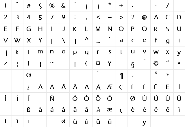 Presence 19 Bold  glyph index