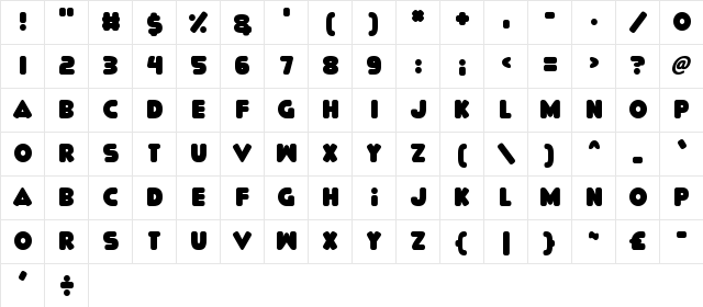 Delicious Regular  glyph index