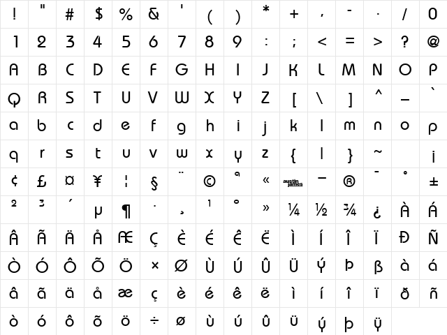 Bordeaux Medium Regular  glyph index