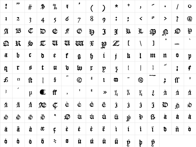 JSL Blackletter Normal  glyph index