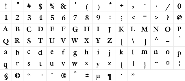 AGGalleonC Bold  glyph index