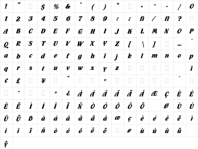 Flamenco Inline LET Plain  glyph index