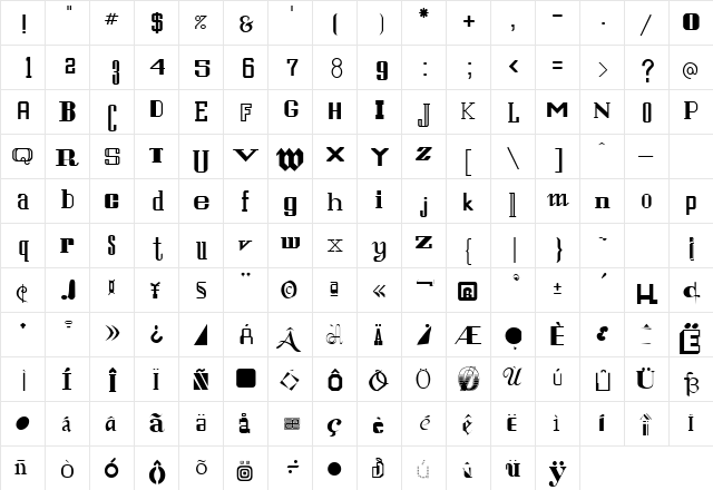 Eruption 3 Regular  glyph index