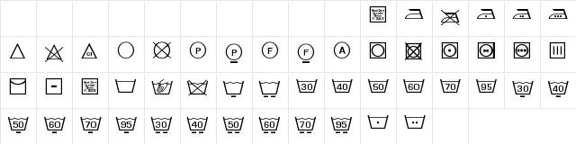 Wash Care Symbols Classic M54 Regular  glyph index