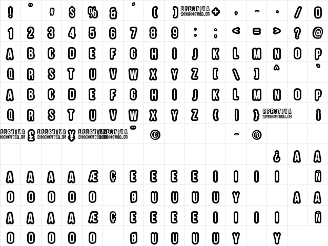 EFECTIVA Regular  glyph index