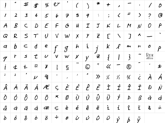 LEHN158 Regular  glyph index