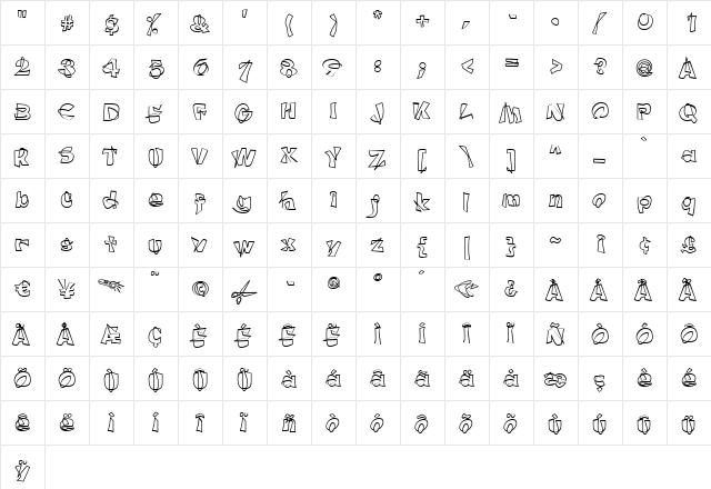 Erratic Medium  glyph index
