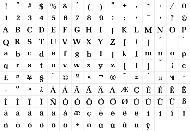 Marseille-DemiBold Regular  glyph index