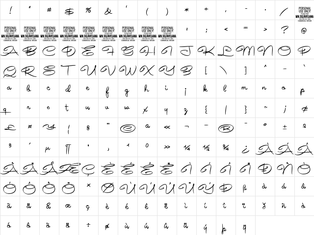 Avelana Medi PERSONAL USE Regular  glyph index