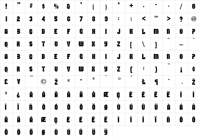 Direction Regular  glyph index