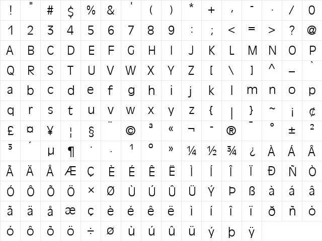 AntiqueOlive LT Light Regular  glyph index