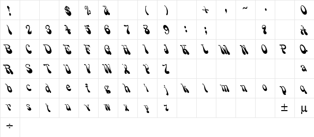 Leary Regular  glyph index