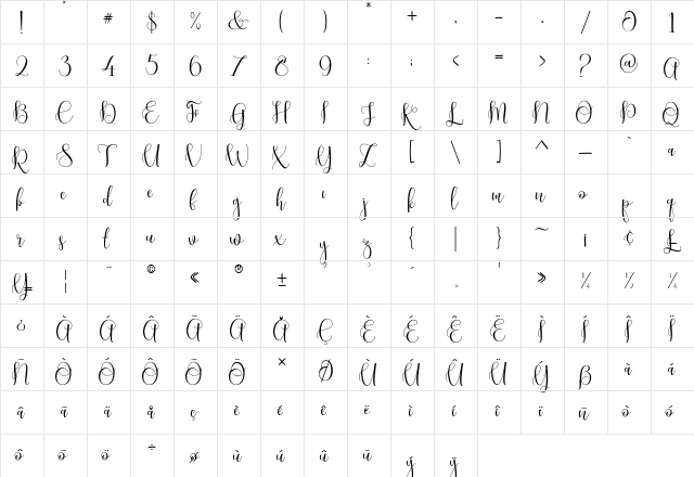 Marihouse Script Regular  glyph index