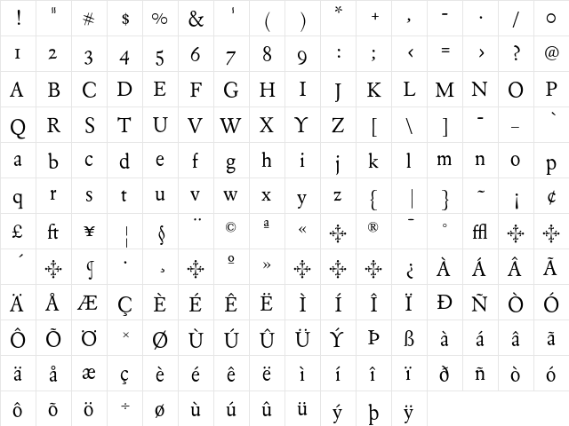 EldoradoText-Roman Regular  glyph index