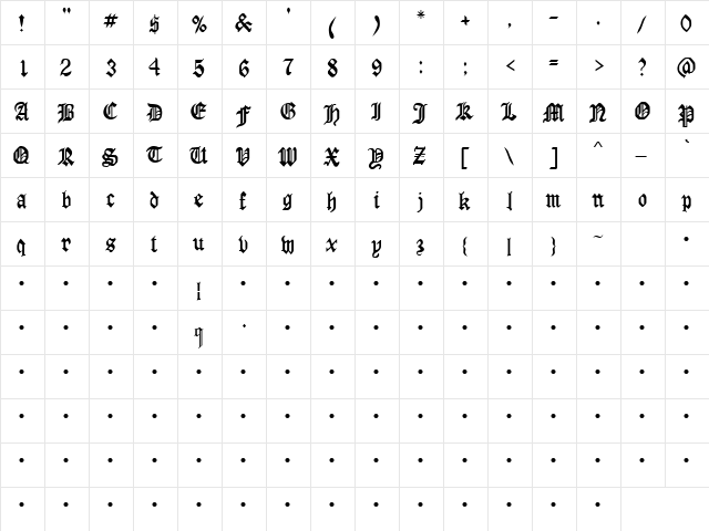 QTLondonScroll Regular  glyph index