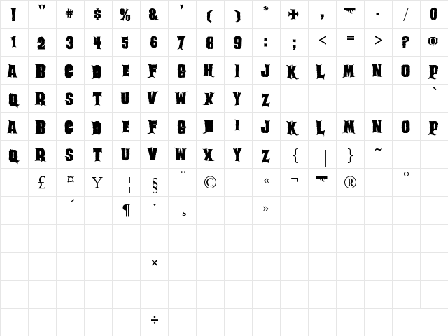 Ghoulish Regular  glyph index