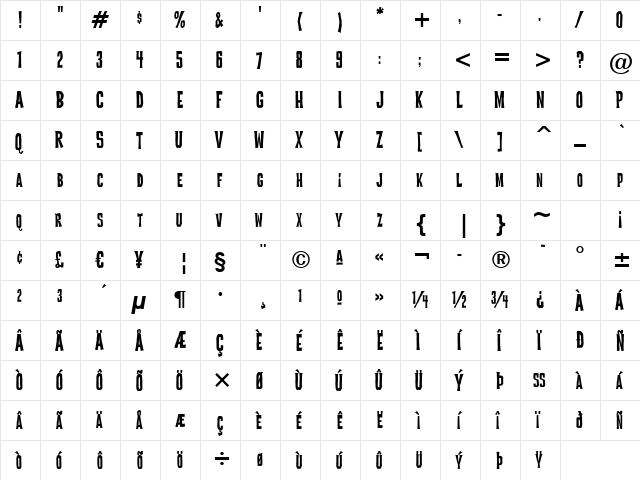 Devil Dog BTN Cond Regular  glyph index