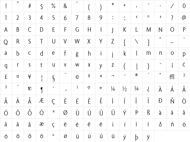 Agenda LightCondensed  glyph index