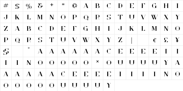 Opulent Demo Regular  glyph index