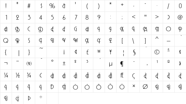PiazzaInitials Regular  glyph index