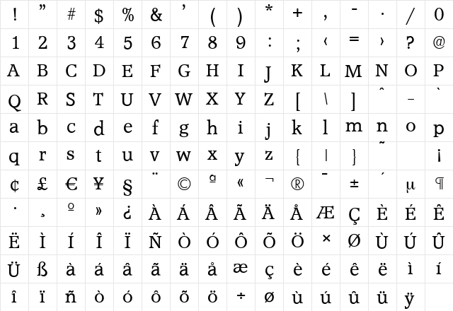 AccoladeSerial Regular  glyph index