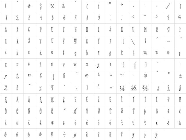 Little Kid Regular  glyph index