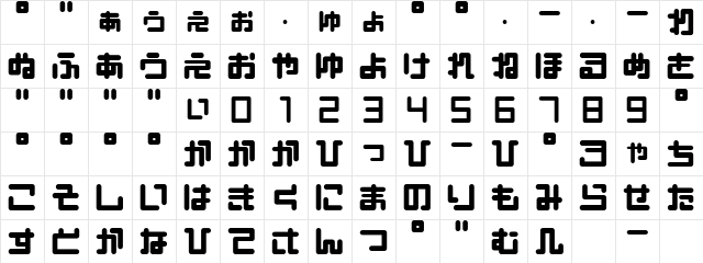 Pinponpan Regular  glyph index