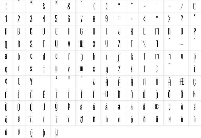 PT Signboard Normal  glyph index
