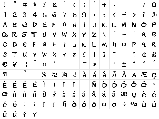 Dirt Devil Regular  glyph index