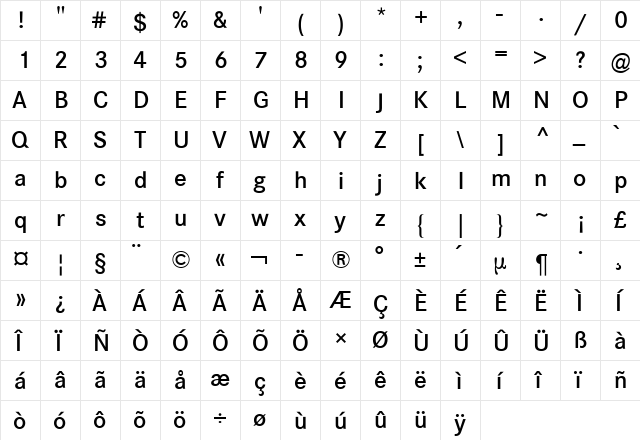 Corporate S BQ Medium  glyph index