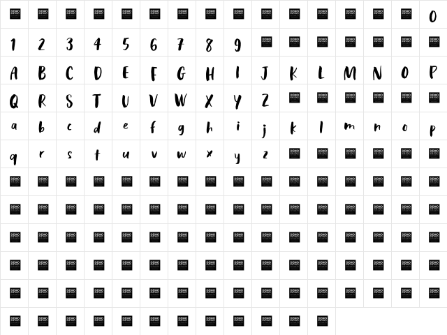 Cosmic Rays - Demo Regular  glyph index