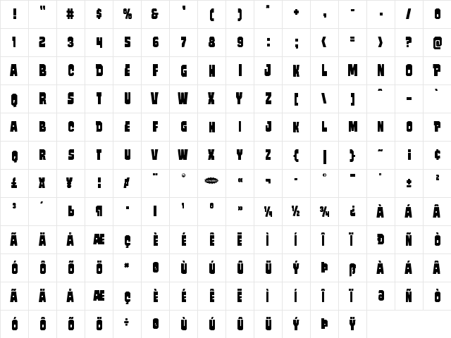 Mindless Brute Regular  glyph index