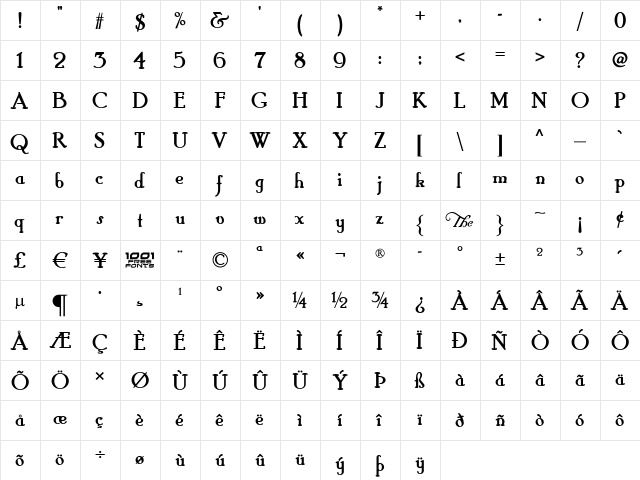 Hobby Horse NF Regular  glyph index