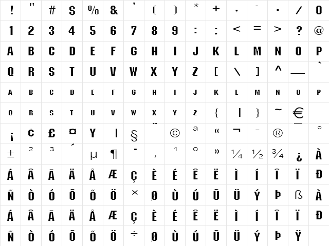 BlockWide Normal  glyph index