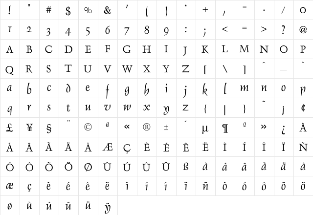 Dolly Light Regular  glyph index