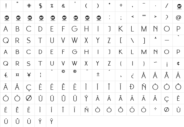 Moonglade DEMO Regular  glyph index