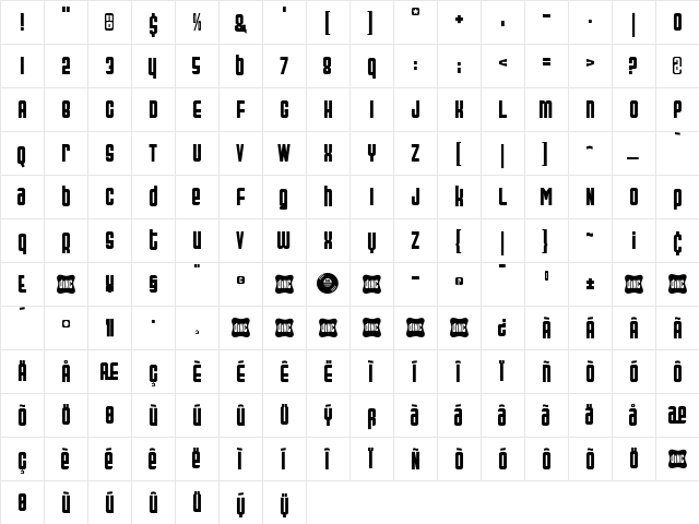 Recordhop Regular  glyph index