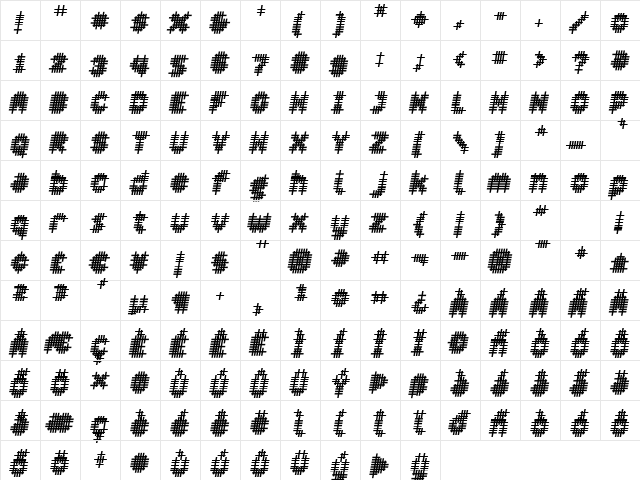 Overcross ExtraBoldOblique  glyph index