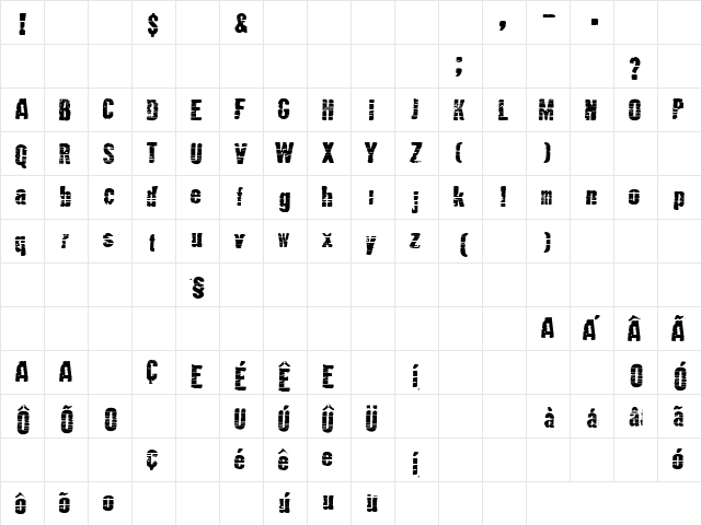 MutantE Regular  glyph index