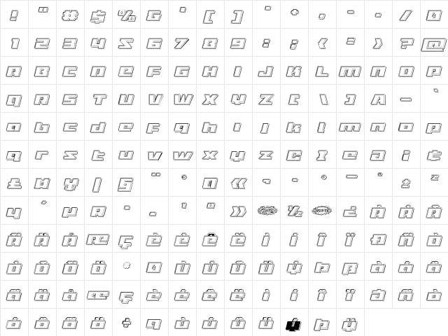 Turbo Charge Engraved Italic Italic  glyph index