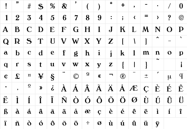 Verona-Serial-Medium Regular  glyph index