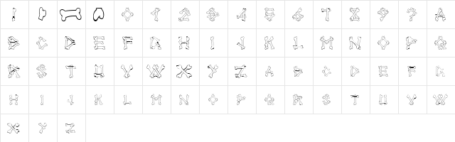 AlphaBones Regular  glyph index