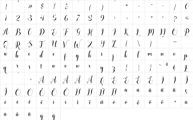 Chaster Script Regular  glyph index