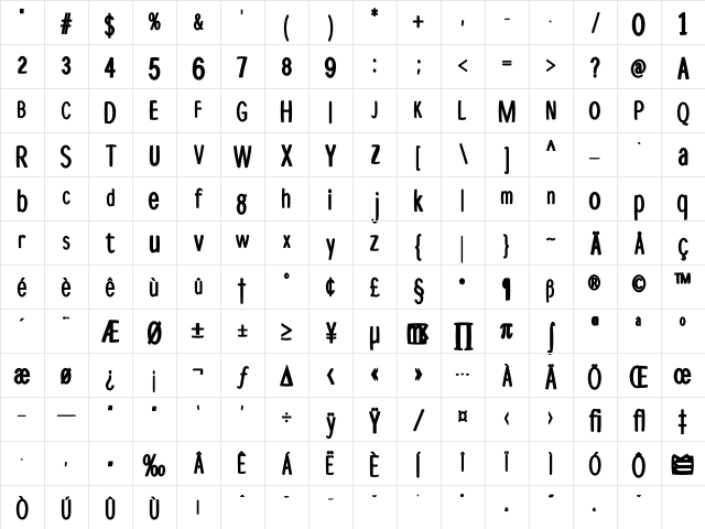 DisProporzBold. Bold  glyph index