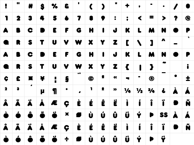 RNS  BARUTA BLACK Regular  glyph index