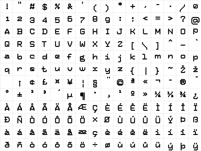 Tronic-Medium Regular  glyph index