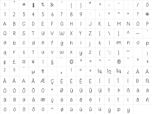 212 Orion Sans Regular  glyph index