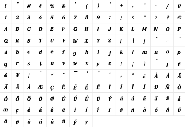 Good Vibrations Solid Italic  glyph index