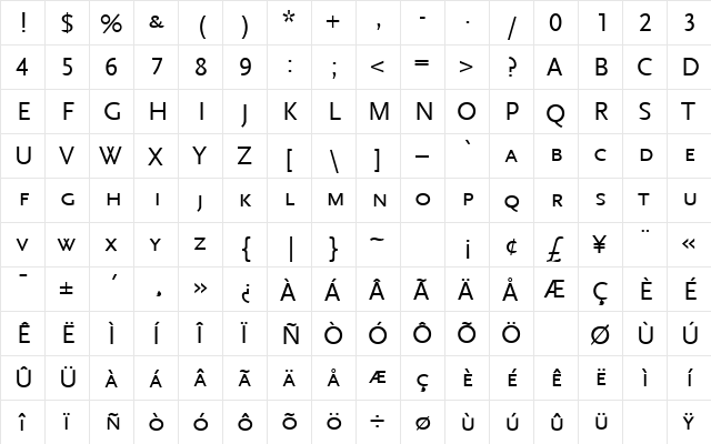 ScalaSans-Caps Regular  glyph index