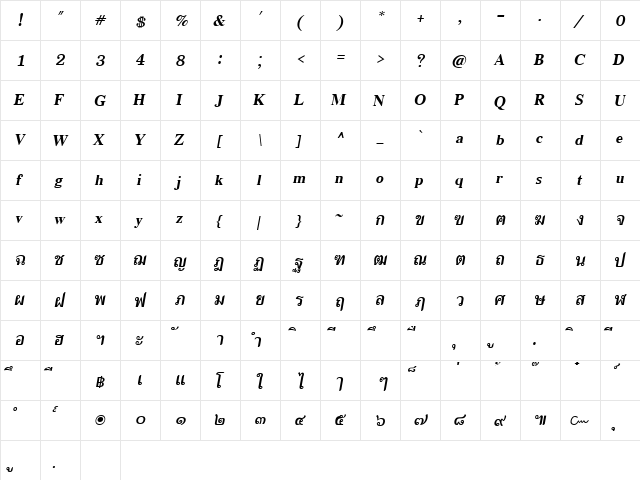 EucrosiaDSE Bold Italic  glyph index